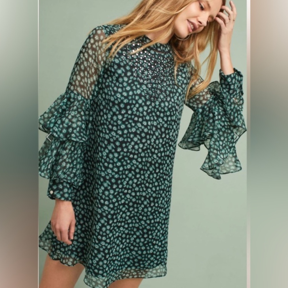 Ranna Gill Anthropologie Flutter sleeve Tunic Dress Womenโs Size M